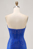 Load image into Gallery viewer, Sparkly Royal Blue Short Satin Tight Prom Dress with Beading