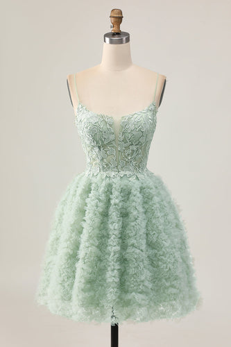 Sage Green Short Ruffled Corset Prom Dress with Lace