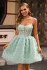 Load image into Gallery viewer, Sage Green Short Ruffled Corset Prom Dress with Lace