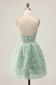 Sage Green Short Ruffled Corset Prom Dress with Lace
