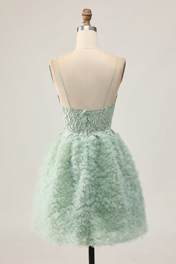 Sage Green Short Ruffled Corset Prom Dress with Lace