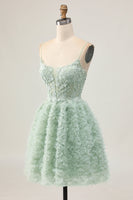Load image into Gallery viewer, Sage Green Short Ruffled Corset Prom Dress with Lace