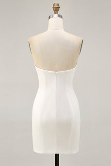 Sparkly White Strapless Floral Short Tight Prom Dress with Sequins