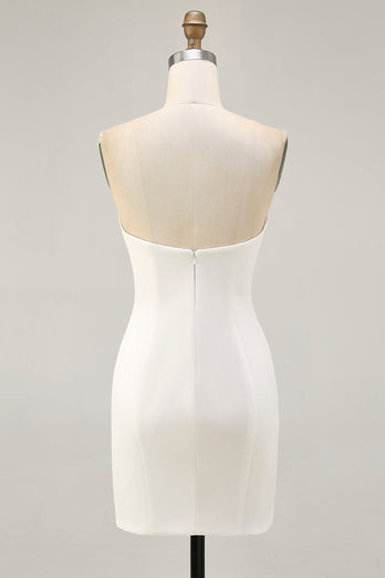 Sparkly White Strapless Floral Short Tight Prom Dress with Sequins