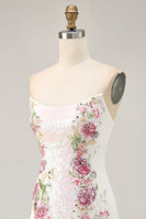 Load image into Gallery viewer, Sparkly White Strapless Floral Short Tight Prom Dress with Sequins