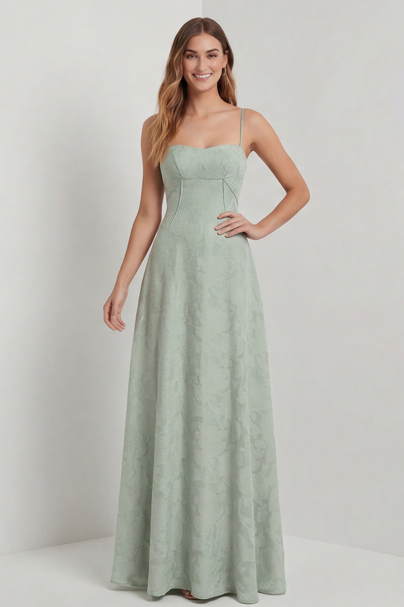 Load image into Gallery viewer, Sage Green Floral Corset A Line Spaghetti Straps Formal Dress