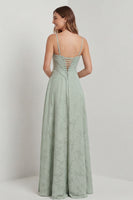 Load image into Gallery viewer, Sage Green Floral Corset A Line Spaghetti Straps Formal Dress