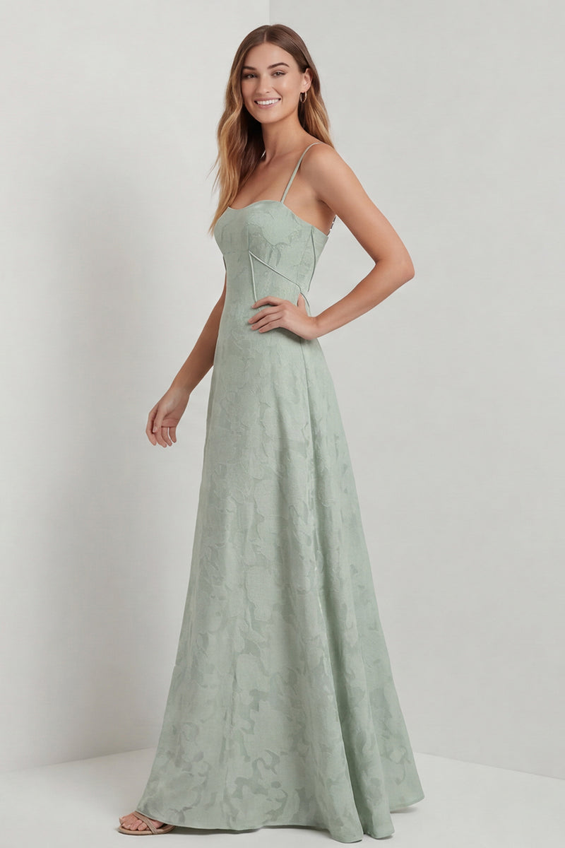 Load image into Gallery viewer, Sage Green Floral Corset A Line Spaghetti Straps Formal Dress