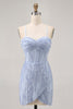 Load image into Gallery viewer, Sparkly Grey Blue Tight Corset Short Prom Dress with Sequins