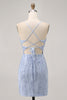 Load image into Gallery viewer, Sparkly Grey Blue Tight Corset Short Prom Dress with Sequins