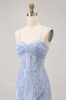 Load image into Gallery viewer, Sparkly Grey Blue Tight Corset Short Prom Dress with Sequins