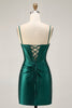 Load image into Gallery viewer, Sparkly Dark Green Corset Short Tight Satin Prom Dress with Beading