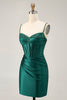 Load image into Gallery viewer, Sparkly Dark Green Corset Short Tight Satin Prom Dress with Beading