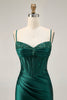 Load image into Gallery viewer, Sparkly Dark Green Corset Short Tight Satin Prom Dress with Beading
