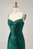 Load image into Gallery viewer, Sparkly Dark Green Corset Short Tight Satin Prom Dress with Beading