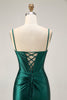 Load image into Gallery viewer, Sparkly Dark Green Corset Short Tight Satin Prom Dress with Beading