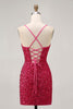 Load image into Gallery viewer, Sparkly Fuchsia Tight Sequin Spaghetti Straps Short Prom Dress