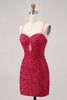 Load image into Gallery viewer, Sparkly Fuchsia Tight Sequin Spaghetti Straps Short Prom Dress