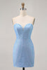 Load image into Gallery viewer, Sparkly Blue Corset Strapless Tight Short Prom Dress with Sequins