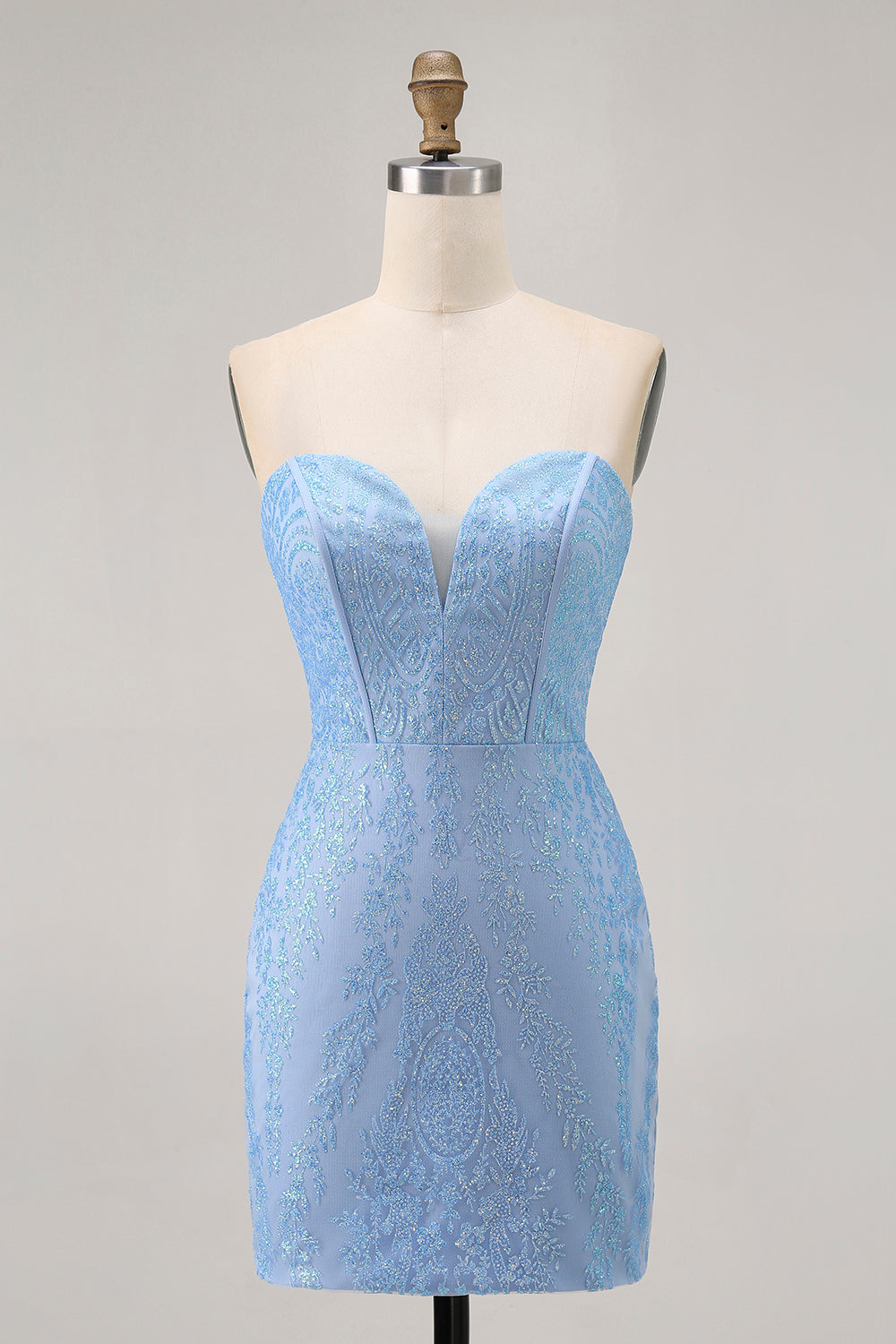 Sparkly Blue Corset Strapless Tight Short Prom Dress with Sequins