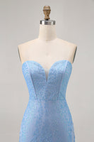 Load image into Gallery viewer, Sparkly Blue Corset Strapless Tight Short Prom Dress with Sequins