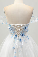 Load image into Gallery viewer, Sparkly White Blue Floral Short Corset Prom Dress with Beading