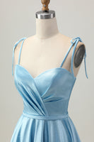 Load image into Gallery viewer, Blue A Line Spaghetti Straps Satin Short Prom Dress