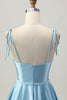 Load image into Gallery viewer, Blue A Line Spaghetti Straps Satin Short Prom Dress