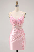 Load image into Gallery viewer, Sparkly Candy Pink Floral Tight Short Corset Homecoming Dress with Sequins