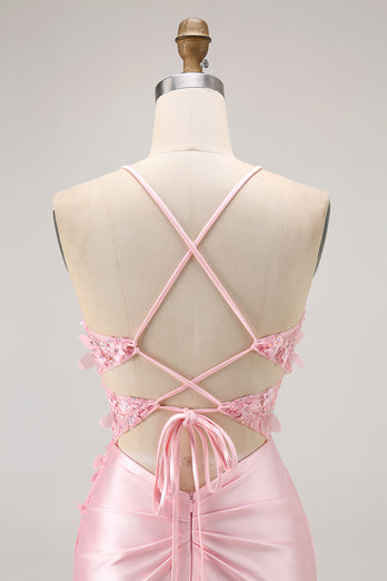 Sparkly Candy Pink Floral Tight Short Corset Homecoming Dress with Sequins