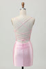 Load image into Gallery viewer, Blush Pink Spaghetti Straps Satin Tight Short Prom Dress