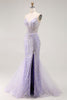 Load image into Gallery viewer, Sparkly Purple Sequins Mermaid Long Corset Prom Dress with Slit