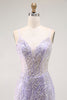 Load image into Gallery viewer, Sparkly Purple Sequins Mermaid Long Corset Prom Dress with Slit
