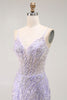 Load image into Gallery viewer, Sparkly Purple Sequins Mermaid Long Corset Prom Dress with Slit