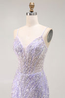 Load image into Gallery viewer, Sparkly Purple Sequins Mermaid Long Corset Prom Dress with Slit
