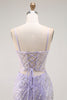 Load image into Gallery viewer, Sparkly Purple Sequins Mermaid Long Corset Prom Dress with Slit