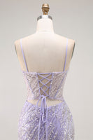 Load image into Gallery viewer, Sparkly Purple Sequins Mermaid Long Corset Prom Dress with Slit