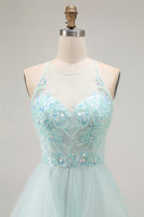 Load image into Gallery viewer, Sparkly Light Green Ruffled A Line Maxi Prom Dress with Beading