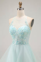 Load image into Gallery viewer, Sparkly Light Green Ruffled A Line Maxi Prom Dress with Beading