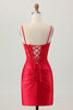 Load image into Gallery viewer, Red Satin Tight Short Corset Prom Dress with Lace
