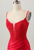 Load image into Gallery viewer, Red Satin Tight Short Corset Prom Dress with Lace