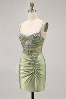 Load image into Gallery viewer, Sparkly Sage Green Tight Short Corset Prom Dress with Rhinestones