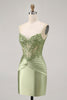 Load image into Gallery viewer, Sparkly Green Corset Tight Satin Short Prom Dress with Beading