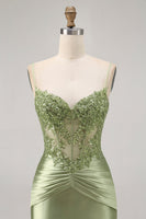 Load image into Gallery viewer, Sparkly Green Corset Tight Satin Short Prom Dress with Beading