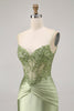 Load image into Gallery viewer, Sparkly Green Corset Tight Satin Short Prom Dress with Beading