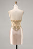 Load image into Gallery viewer, Sparkly Champagne Corset Tight Short Prom Dress with Lace