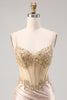 Load image into Gallery viewer, Sparkly Champagne Corset Tight Short Prom Dress with Lace