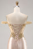 Load image into Gallery viewer, Sparkly Champagne Satin Corset Short Prom Dress with Lace