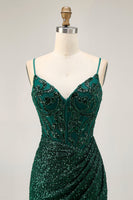 Load image into Gallery viewer, Sparkly Dark Green Corset Sequins V-Neck Short Prom Dress