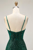 Load image into Gallery viewer, Sparkly Dark Green Corset Sequins V-Neck Short Prom Dress